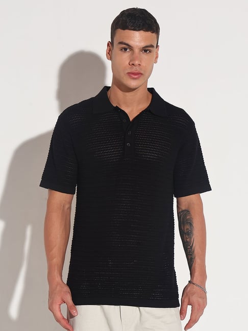 SHOWOFFFF Black Cotton Regular Fit Polo T-Shirt-picture-37
