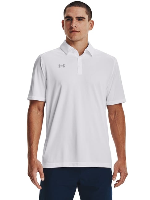 Under Armour White Team Tech Regular Fit Golf Polo T-Shirt