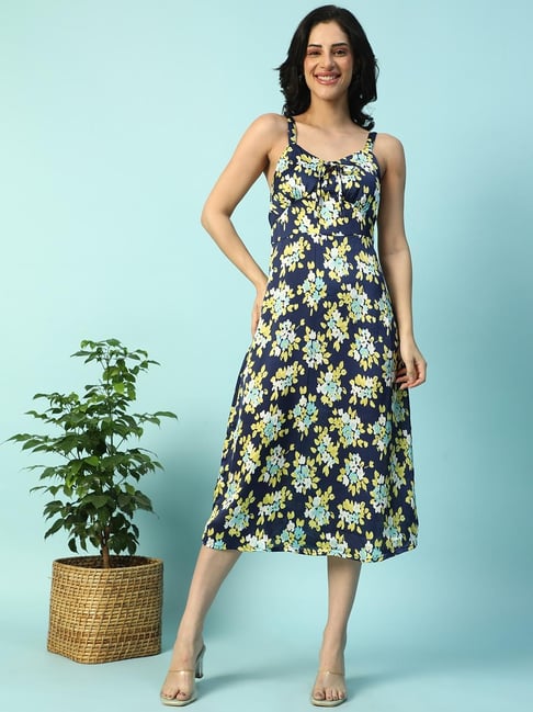 Oxolloxo Navy Blue Regular Fit Floral Dress-picture-29