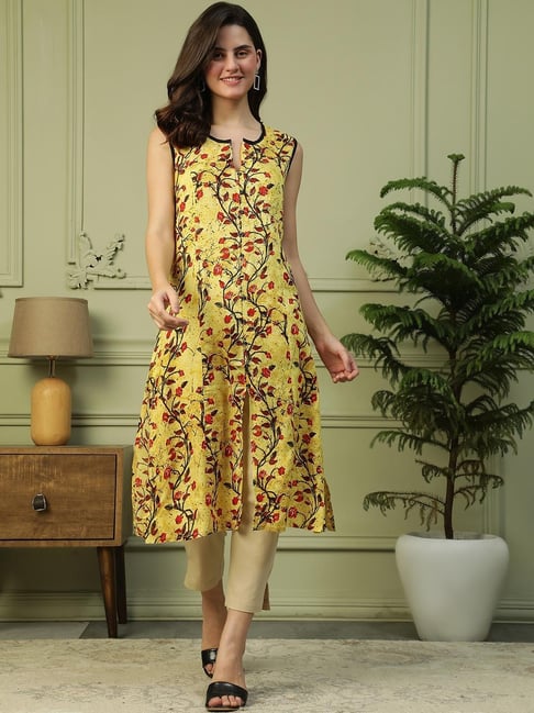 Oxolloxo Yellow Regular Fit Floral Tunic