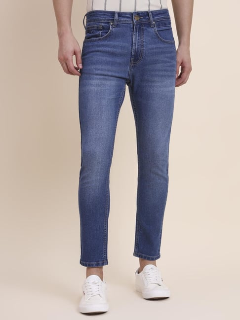 Greenfibre Mid Blue Cotton Solid Skinny Fit Jeans-picture-48