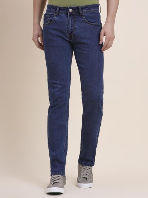 Greenfibre Mid Indigo Blue Cotton Solid Regular Fit Jeans-picture-29