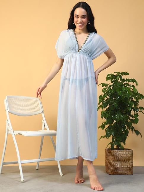 Oxolloxo Blue Relaxed Fit Solid Dress