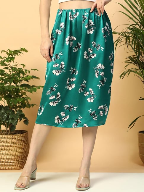 Oxolloxo Green Regular Fit Floral Skirt