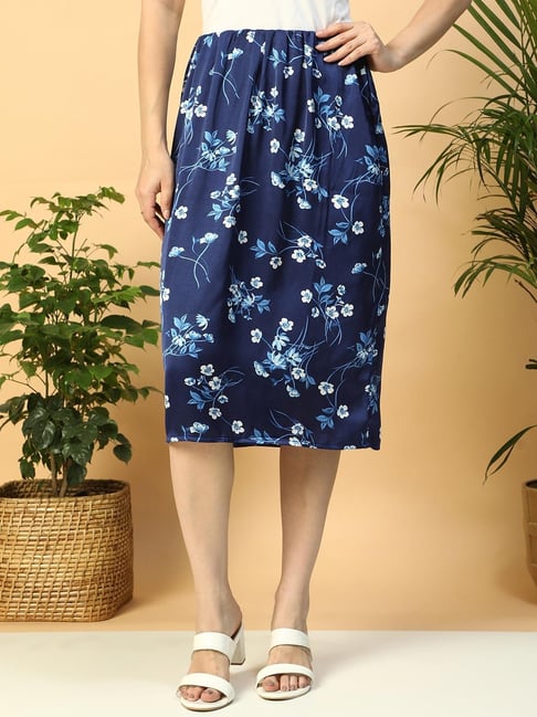 Oxolloxo Navy Regular Fit Floral Skirt