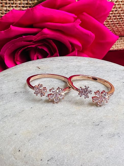 Arte Jewels 925 Sterling Silver Rose Gold Cz Stone Toe Rings for Women-picture-36