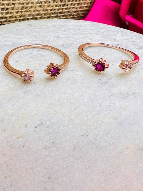 Arte Jewels 925 Sterling Silver Rose Gold Cz Stone Toe Rings for Women-picture-15