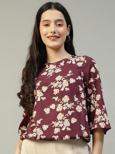 Oxolloxo Maroon Regular Fit Floral Top-picture-10