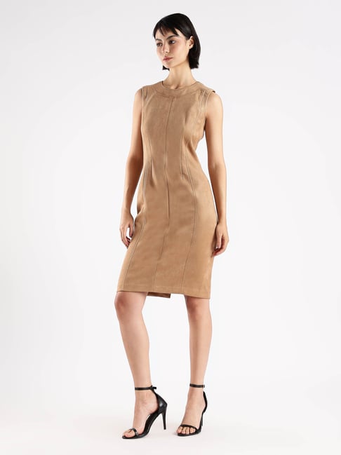 calvin klein brown dress Sleeveless Sheath jacket or coat Milano Jersey Draped T-shirt Dress
