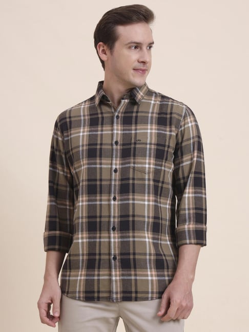 JadeBlue Brown Cotton Checked Regular Fit Shirt-picture-19