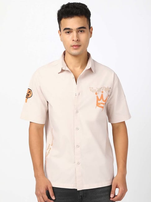 Bewakoof Men's Beige Youth Gang Graphic Printed Oversized Shirt-picture-22