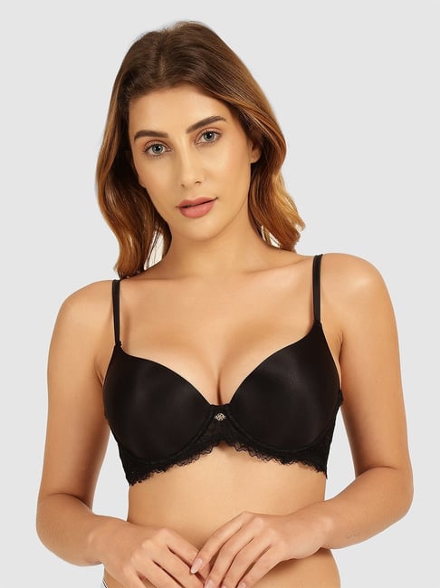 Guess Black Embroidered Half Coverage Under Wired Non Padded Push Up Bra