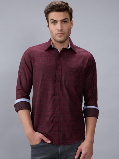 Kenneth Cole Maroon Checked Slim Fit Shirt-picture-28