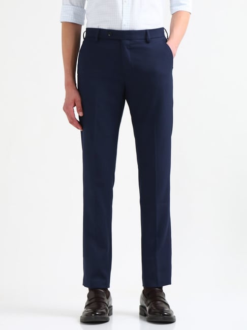 Arrow Blue Slim Fit Self Pattern Trousers-picture-13
