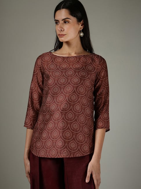 Fablestreet Burgundy Polyester Regular Fit Tribal Top-picture-22