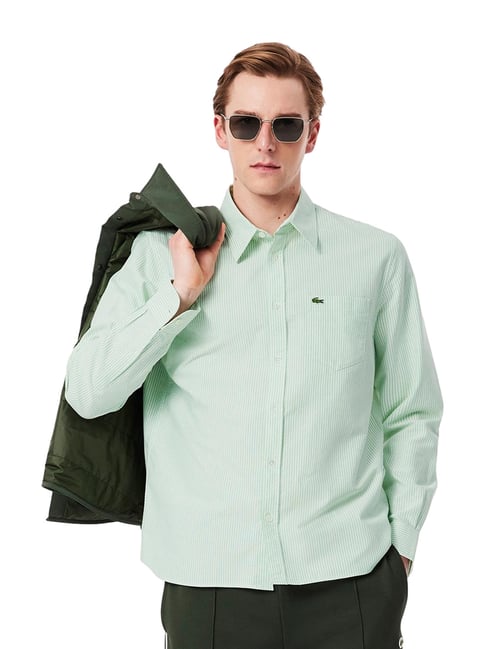 Lacoste Green Oxford Striped Regular Fit Shirt-picture-37