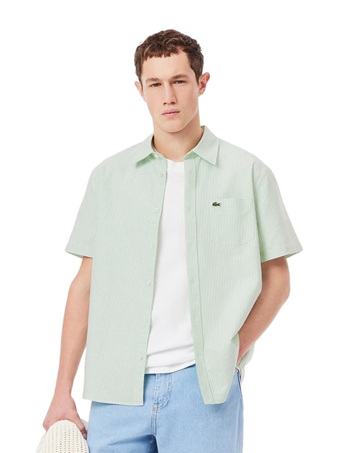Lacoste Green Oxford Striped Regular Fit Shirt-picture-36