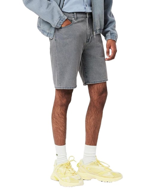 Lacoste Blue Washed Effect Dyed Denim Bermuda Shorts