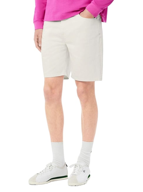 Lacoste Off White Straight Fit Denim Bermuda Shorts