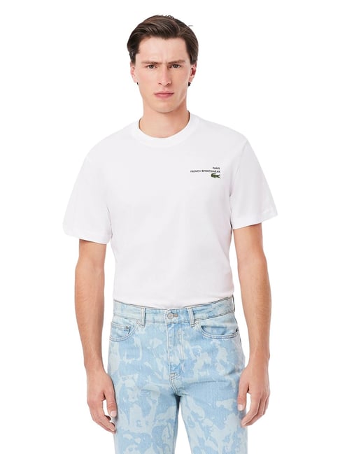 ホワイト模様入りポリエステルTシャツ Buy Lacoste White Print Motif Jersey T-Shirt Online @ Tata CLiQ Luxury