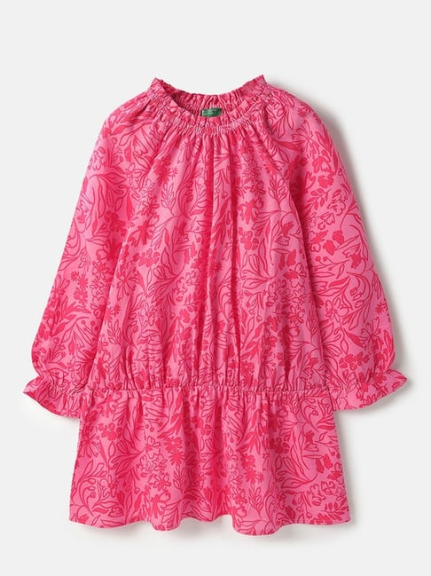 United Colors of Benetton Girls Pink Floral Print Dress-picture-44