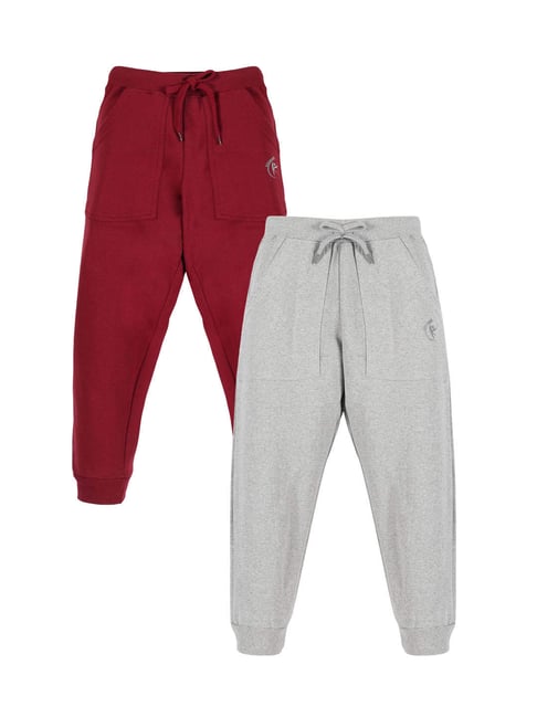 Kiddopanti Boys Grey Melange & Maroon Regular Fit Trackpants - Pack of 2-picture-44