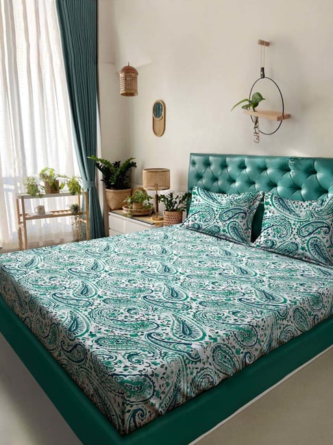 Rosara Home Teal 200 TC Printed 1 King Bed Sheet & with 2 Pillow Cover-picture-20