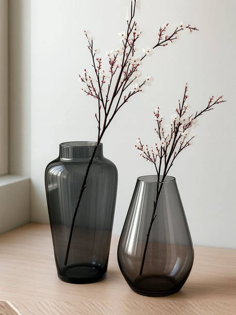 Smoky Glass Flower Vases for Plants Living - Set of 2