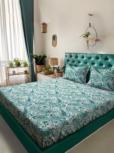 Rosara Home Teal 200 TC Printed 1 Queen Bed Sheet & with 2 Pillow Cover-picture-47