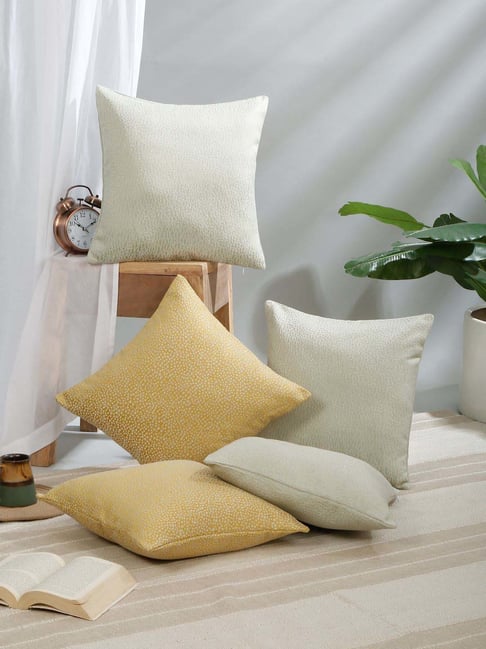 Rosara Home Green & Yellow Printed Cushion Covers Pack of 5 16"X16"-image-0