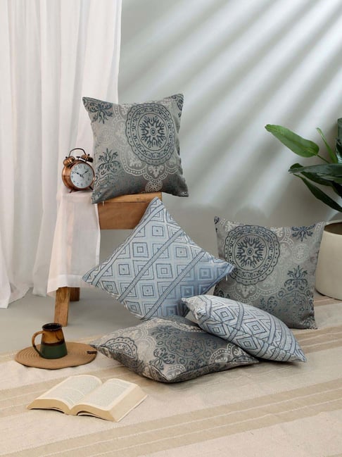 Rosara Home Navy Blue Printed Cushion Covers Pack of 5 16"X16"-picture-32