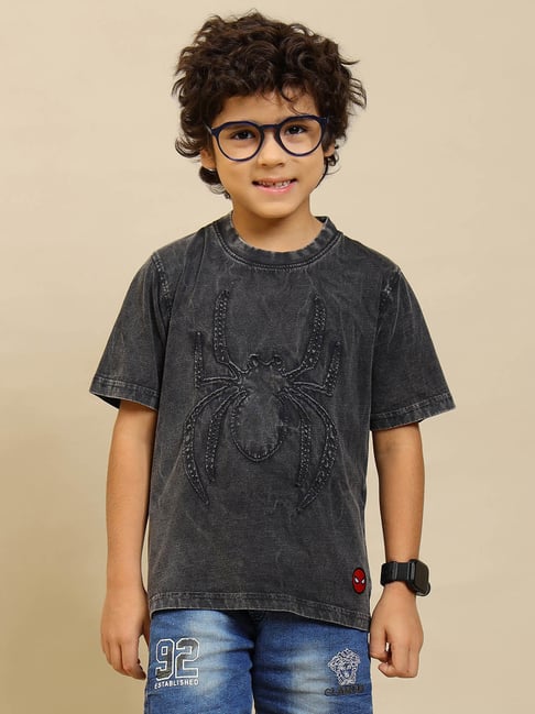Kidsville Boys Grey Spiderman Printed Regular Fit T-Shirt