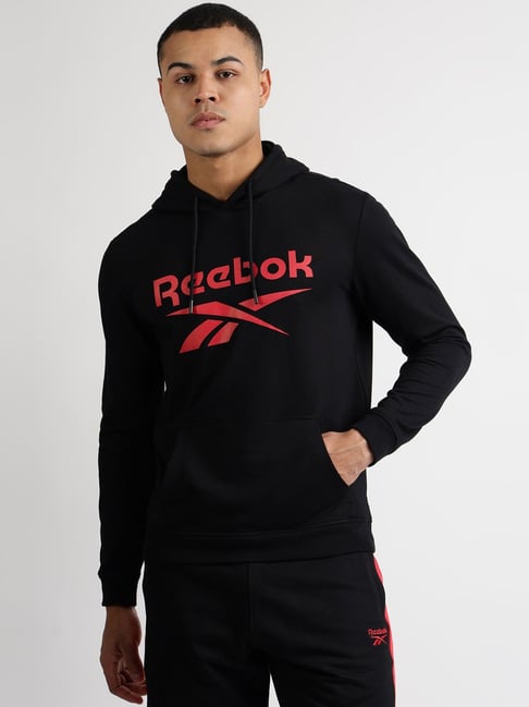 Reebok Black Cotton Regular Fit Logo Printed Sports Hoodie-picture-22