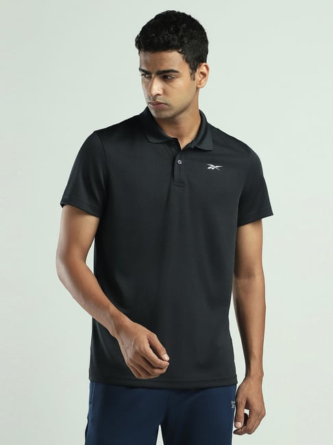 reebok black regular fit sports polo