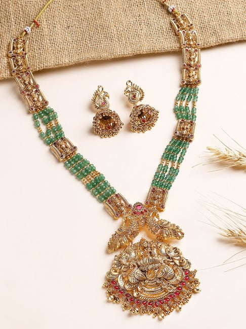 Karatcart Gold Plated Green Crystal Laxmi Mata Rani Haar Jewellery Set for Women-picture-39
