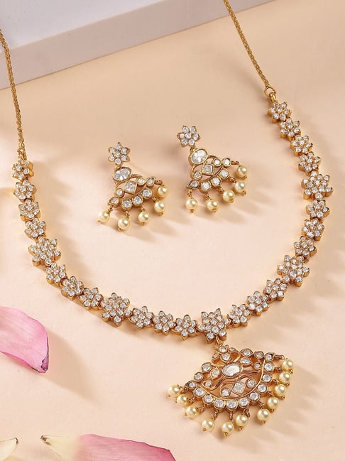 Karatcart Designer Floral Pattern Sparkling American Diamond Studded Jewellery Set for Women-picture-29