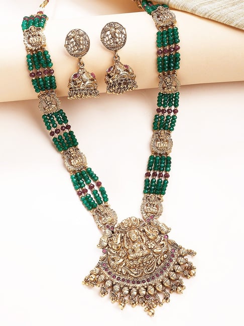 Karatcart Gold Plated Green Crystal Laxmi Mata Rani Haar Jewellery Set for Women-picture-40