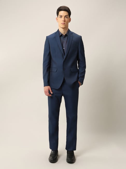Arrow Blue Regular Fit Texture Two Piece Suit