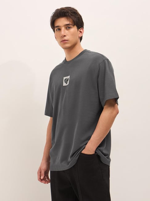 The Bear House Grey Cotton Embroidered Regular Fit T-Shirt-picture-38