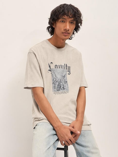 The Bear House Grey Cotton Printed Relaxed Fit Oversize T-Shirt-picture-43