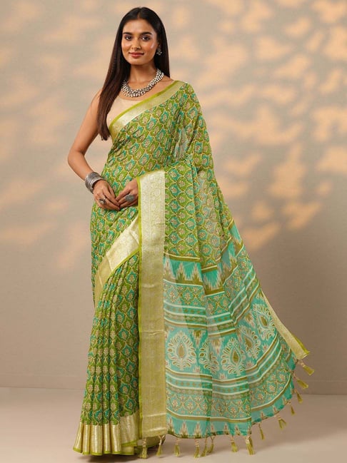 Libas Green Printed Saree With Unstitched Blouse-picture-26