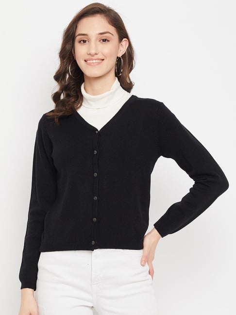 Madame Solid Black Cardigan for Women-picture-13