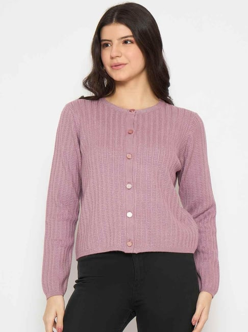 MADAME Mauve Speckled Regular Fit Cardigan-image-24