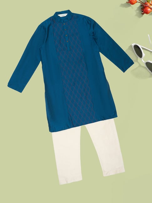 Indus Route by Pantaloons Boys Midnight Navy Embroidery Kurta Set-picture-48
