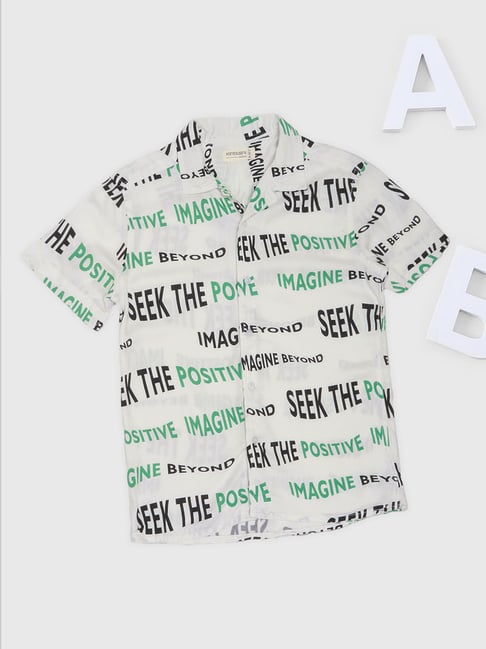 Pantaloons Junior Boys Bright White Printed Shirt