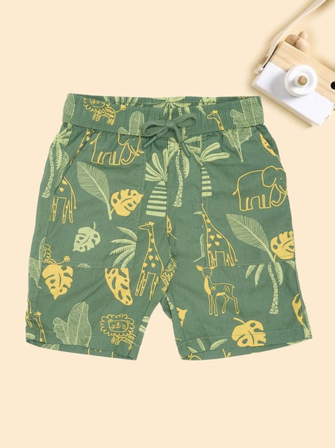 Pantaloons Junior Boys Hedge Green Printed Shorts