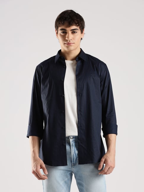Calvin Klein Jeans Navy Cotton Slim Fit Striped Shirt-picture-28