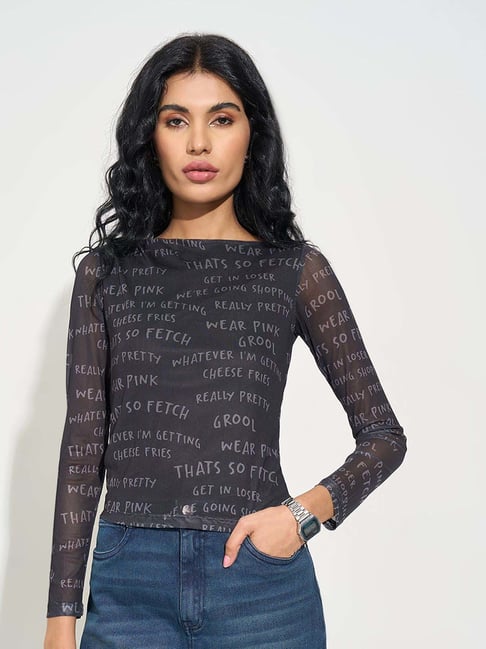 Sf Jeans By Pantaloons Jet Black Slim Fit Printed Top-picture-18