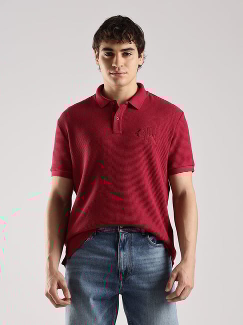 Calvin Klein Jeans Red Comfort Fit Texture Polo T-Shirt