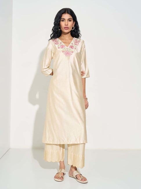 Rangmanch By Pantaloons Off White Regular Fit Embroidered Kurta-picture-27